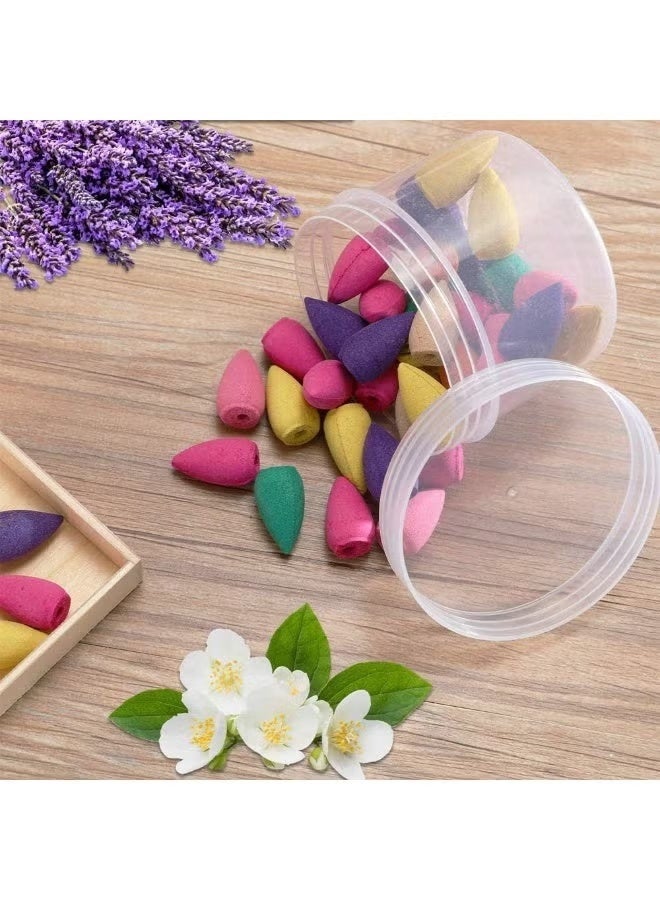 أقماع البخور الطبيعية الممتازة - روائح متعددة: خشب الصندل، الشيح، السرو الجبلي، وعطر الزهور | مثالية للتأمل، اليوغا، وتنقية الهواء (عبوة 60 قطعة) - Image 1